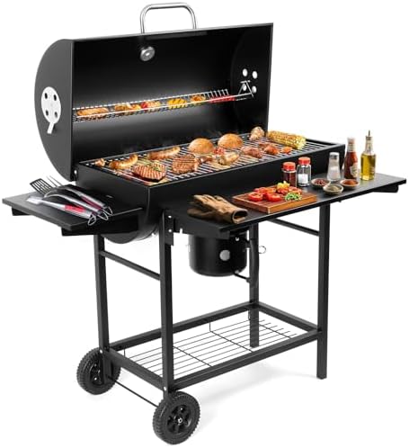 SUNLIFER Charcoal BBQ Grills Outdoor: Spacious Barrel Barbecue Grill with Side Front Table - Premium BBQ Smoker Combo for Backyard Cooking Patio Grilling Tailgating Party Camping Picnic