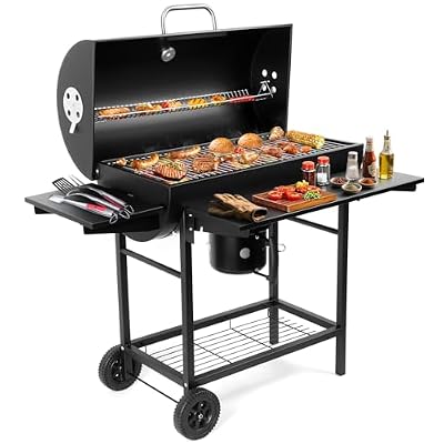 SUNLIFER Charcoal BBQ Grills Outdoor: Spacious Barrel Barbecue Grill with Side Front Table - Premium BBQ Smoker Combo for Backyard Cooking Patio Grilling Tailgating Party Camping Picnic