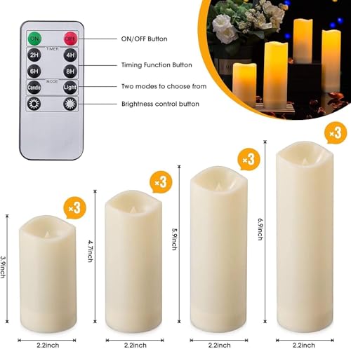 Image of Flameless Candles with Remote Control Waterproof Outdoors & Indoors, Battery Candles with Remote Timer, Decorative Remote Led Candles. (D 2.2''X H 4'' 5'' 6'' 7'') -12-Pack.