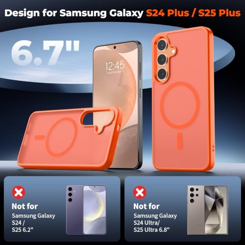 Image of SUPFINE Magnetic for Samsung Galaxy S24 Plus Case / S25 Plus Case with Screen Protector, (Built-in Magnets) (Military Grade Drop Protection) Slim Translucent Shockproof Phone Case,Orange