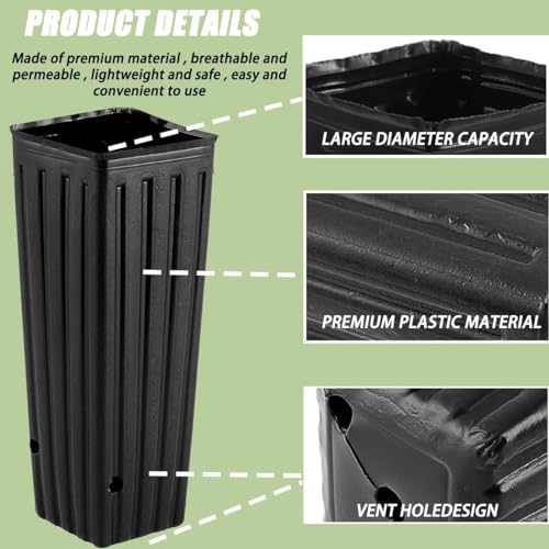 Pots d'arbre profonds lot de 50 en plastique noir de 25 cm pour jardin