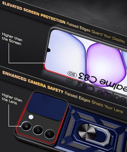Image of WOW IMAGINE Tough Armor Bumper Mobile Back Case for Realme C83 5G | Realme Narzo 100 Lite 5G | Realme P4 Lite 5G | Sliding Camera Cover | Hybrid PC + TPU | Ring Holder with Kickstand - Blue