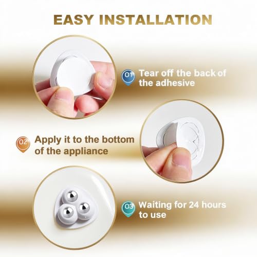 Image of Self Adhesive Appliance Sliders 32 Pack Kitchen & Furniture Rollers | Move Small Appliances Easily 360 Glide No Tools Peel Stick 12lbs Per Wheel