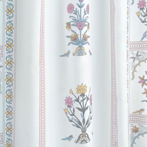 Image of Tranquebar Curtain Co. Window Curtains 5 Feet, 60-65% Room Darkening, Pink Floral Print, Cotton Curtains for Window, Cotton Curtains 5 Feet Long Set of 2, with Eyelet, Sashi (152 cm) - Set of 2