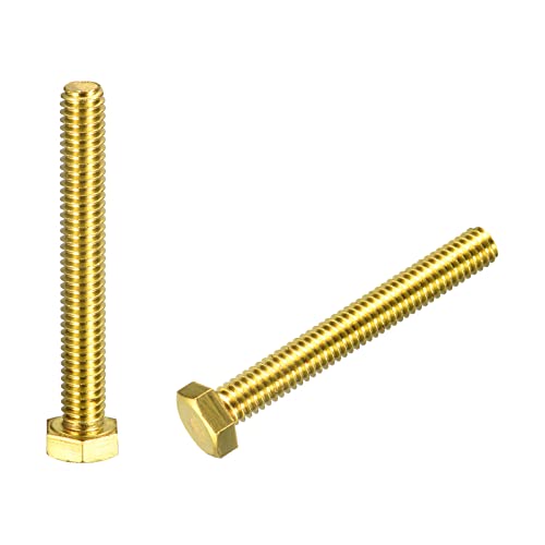 Image of uxcell Brass Hex Bolts, 5 /16-18x2-1 /2 2pcs Fully Thread Grade 4.8 Solid Brass Hexagon Head Bolt Machine Screws for Machinery