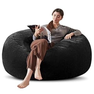 Bean Bag Chair 4Ft, Memory Foam Filled, Large Beanbag Chairs for Adults and Teens, Soft Sofa with Removable Flannel Cover, Round Couch for Living Room Bedroom College Dorm (Black, 4FT-47×47″×24″)