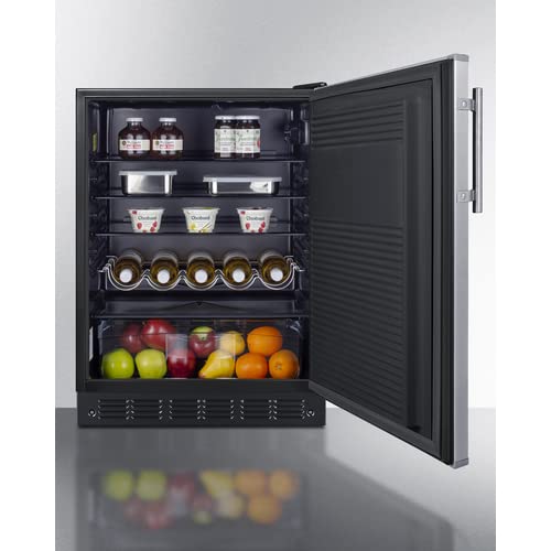 Summit FF708BLSS 24” Wide Under Counter Refrigerator 5.1 cu.ft. Made in Europe with Automatic Defrost Operation, Reversible Stainless-Steel Door, and Deluxe black interior (Right Hand Door) on Fridge.com