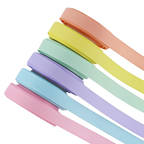 Dindosal 6 Rolls Pastel Rainbow Ribbon 3/8" Thin Grosgrain Ribbon Assortment Pastel Colored Craft Ribbon Birthday Baby Shower Party Decoration Gift Wrapping 30 Yards #TOP6