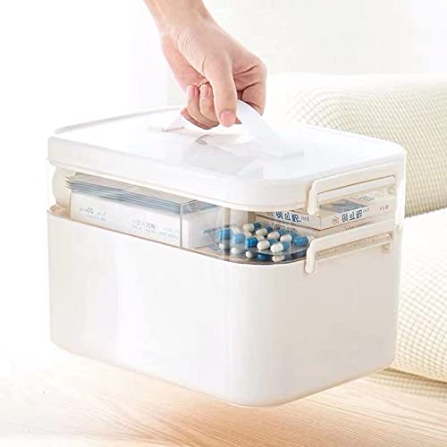 Trousse de premiers secours, Kit médical familial, conteneur stockage en plastique polyvalent, organisateur médicaments Portable, boîte(L 28.5x19.5x18.5cm)