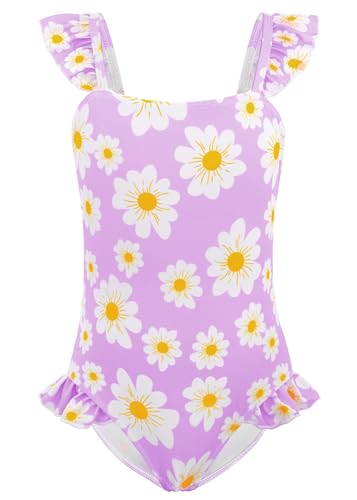 Image of DAXIANG Girls One Piece Ruffle Strap Swimsuit Quick Dry Mermaid Swimwear Beach Sport Bathing Suit for Toddler Kids 4-11 Years