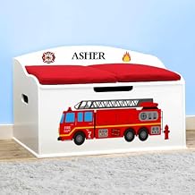 DIBSIES Personalized Creative Wonders Toy Box, Firetruck, 30 x 19.25 x 18 inches, Soft-Close Lid White