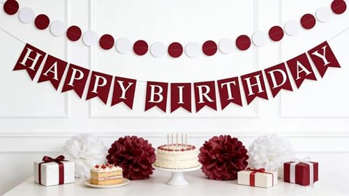 Image of 8pcs Burgundy Maroon White Birthday Hanging Party Streamers Paper Garland Tissue Paper Flower Pom Poms Bridal Shower Wedding Bachelorette Party Decorations Backdrop Supplies