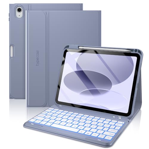 Image of typecase Folio Keyboard Case for iPad 10th Gen 10.9 inch (2022) and iPad 11th (A16, 2025), Magnetic Wireless Detachable Keyboard, 7-Color Backlight, Thin & Light, Pencil Holder - Lavender
