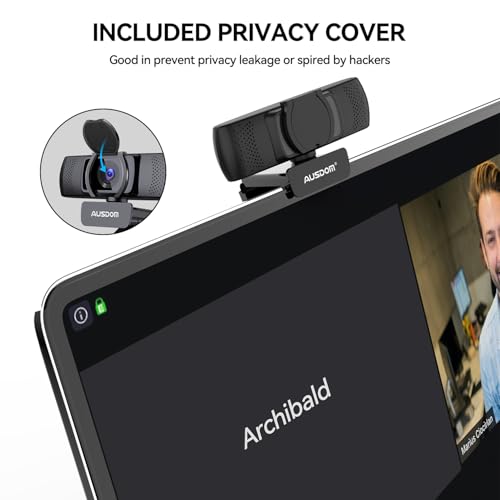 Image of Autofocus 1080P Webcam with Privacy Cover, AUSDOM AF640 Full HD Business Web Camera with Dual Noise Reduction Microphones, 90 Wide-Angle View for Desktop /Laptop /Mac, Work with Skype /Twitch /WebEx /Lync