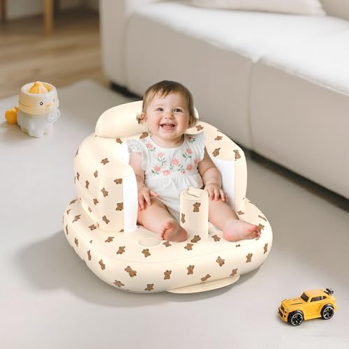 Image of Mink Inflatable Baby Seat for Babies 3+ Months,Infant Floor Seats for Sitting Up,Portable Blow Up Baby Chair with Built in Air Pump, Ideal for Sitting Up and Learning to Play (Bear Cub)