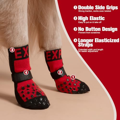 EXPAWLORER-Anti-Slip-Dog-Socks-to-Prevent-Licking-Paws-Dog-Booties-for-Hardwood-Floors-Pet-Paw-Protectors-with-Grippers-for-Winter-Outdoor-Dog-Boots-Shoes-for-Small-Medium-Large-DogsStars-Red-M EXPAWLORER Anti Slip Dog Socks to Prevent Licking Paws Dog Booties for Hardwood Floors Pet Paw Protectors with Grippers for Winter Outdoor Dog Boots Shoes for Small Medium Large DogsStars Red M