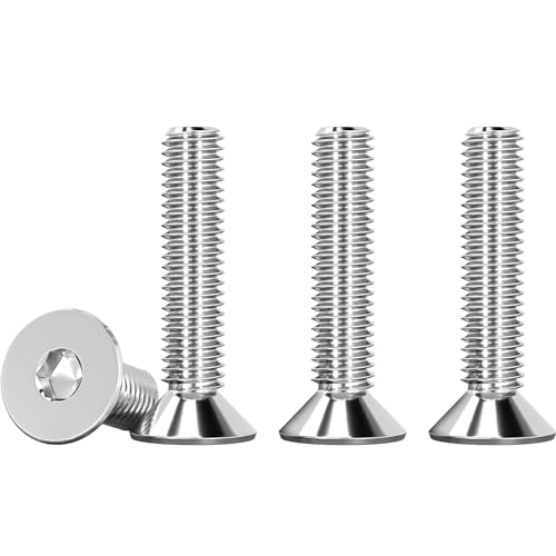 Drenky M5 X 25mm 304 Stainless Steel Flat Head Silver Countersunk Bolts with Hex Socket, 25 Pcs