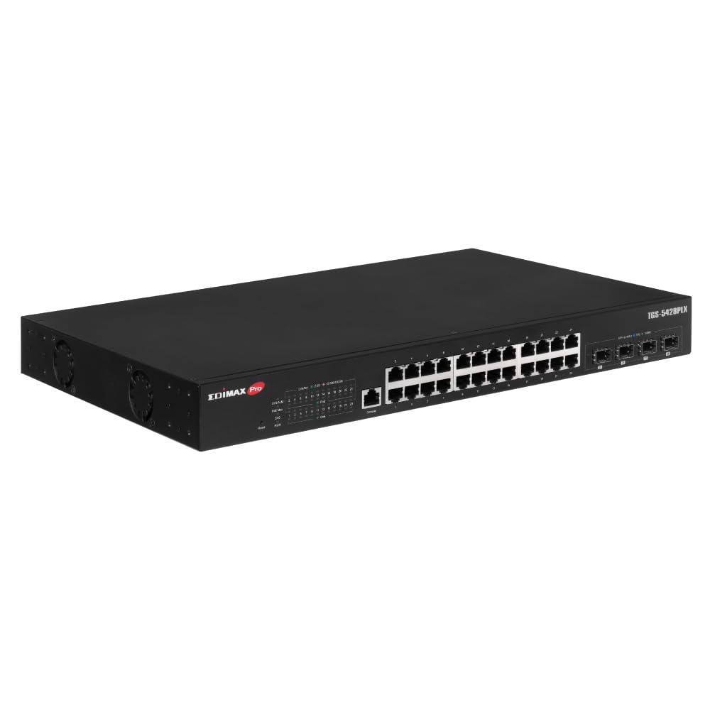 Edimax TGS-5428PLX - Surveillance VLAN 28-Port 2.5GbE PoE++ L2 Switch with 4-Port 10GbE SFP+ Uplinks