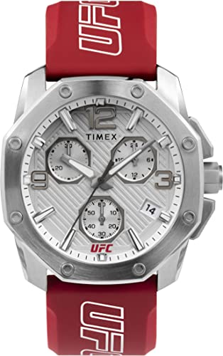 Timex UFC Men's Icon Chronograph 45mm Watch - Red Strap Black Dial Silver-Tone Case