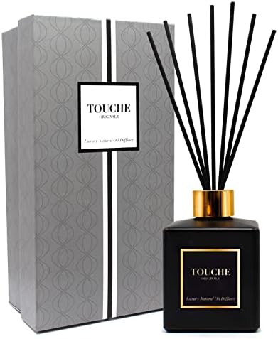 Touche Luxury Natural Reed Diffuser. Long Lasting Scented Home Fragrance. Natural Essential Oil Alcohol-Free. 4.75 OZ. Glass Bottle (Sandalwood & Fig - Black Bottle)