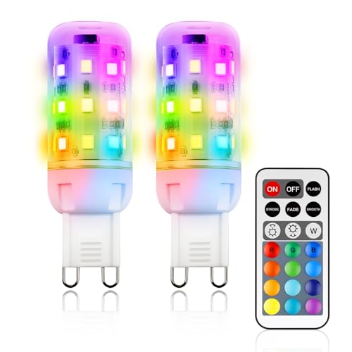 Ampoule LED RGB FUCINMTO G9 graduable, 12 couleurs avec télécommande, remplacement 20W 25W, 120V AC - 2 unités