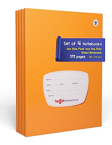 Image of TARGET PUBLICATIONS Small One Side Ruled & One Side Blank /Unruled Notebooks | 172 Pages | 18 cm x 24 cm Approx | Soft Brown Cover | GSM 57 | Pack of 4