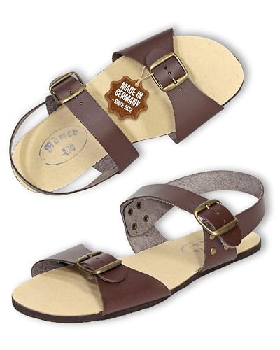 Pantoffelmann DDR Römersandalen I Braun I Größe 42 I Bequeme Barfuß-Sandalen für Damen & Herren I Hochwertige Riemchensandalen aus echtem Leder I Zeitlose Schuhe mit verstellbaren Riemen
