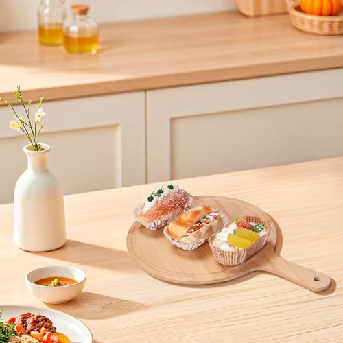 Juego de 10 tablas de cortar redondas de bambú con mango miniatura 4