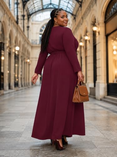 Image of PinkPatty Women's Plus Size V Neck 3 /4 Sleeve Boho Maxi Dress with Pockets