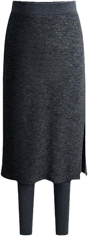 Womens Cotton Blend Skort with Built-in Leggings, Side Slit Pull-On Midi Skirted Leggings, for Casual Work Travel