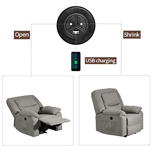 Power Recliner Chair with Heat and Massage, Electric Recliner Chairs Sofa with USB Charge Port for Adults, Fabric Recliner Chair for Bedroom, Living Room and Home Theater Seating (Gray) - Thumbnail 7
