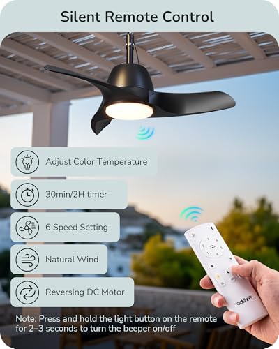 EDISHINE 30“ Outdoor Ceiling Fan with Light and Remote, IP66 Waterproof Gazebo Fan Hanging with Hook, 3CCT 6 Speed DC Motor, Matte Black Blades, Plug in Wet Rated Fan for Patio, Pergola, Porch, Garage - Image 3
