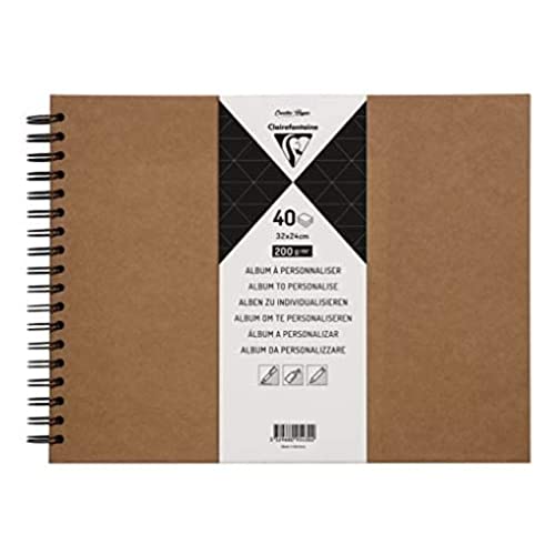 Clairefontaine 95430C - Album à Personnaliser 40 Feuilles 32x24 cm - Papier Kraft Épais 200g m² - Couverture Rigide Kraft - Spirale noire - Loisirs Créatifs, DIY,...