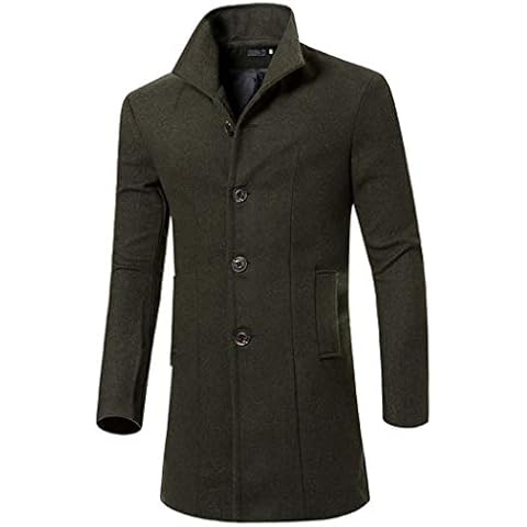Men Casual Long Jacket Trench Coat Slim Long Coat Solid Windbreaker Trenchcoat Warm Woolen Coat Outdoor Wear Trench Army Green XL Cover