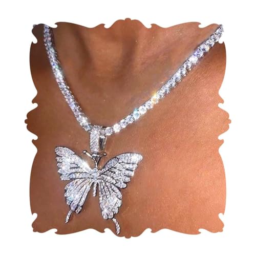 EARENT Silver Rhinestone Butterfly Necklaces y2k Choker necklace Chain for Women and Men