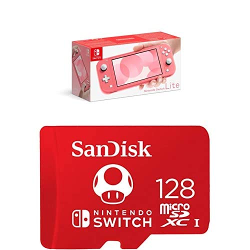 Nintendo Switch Lite - Coral with SanDisk microSDXC UHS-I card for