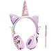 FLOKYU Unicorno Cuffie per Bambini Ragazze 85dB Glitter Regolabile Carine Wired Cuffie con microfono per Scuola/Natale/Feste （Rainbow- Unicorno）