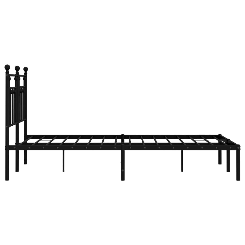 140x190 cm Metal Bed Frame with Headboard, Black | Features a steel slatted platform and under-bed storage space, requiring no box spring for bedrooms and guest rooms.