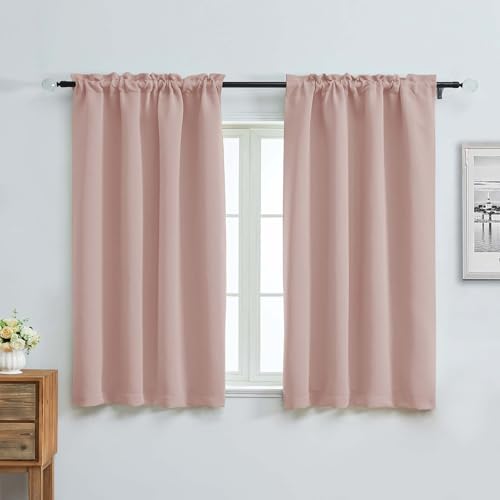 Image of Aiyufeng Blush Short Blackout Curtains for Bedroom 54 Inches Long 2 Panels Set, Solid Thermal Insulated, Energy Saving Window Treatment Curtains Blackout Drapes, W40 x L54 Inch, Blush