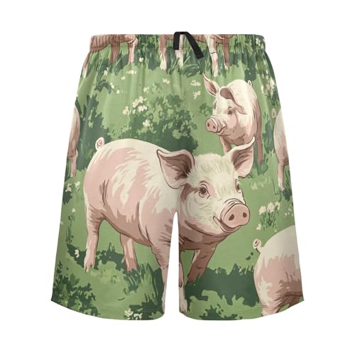 Men's Short Pajama Bottoms Pig Farm Animal Home Casual Sleep Pants - Main Image