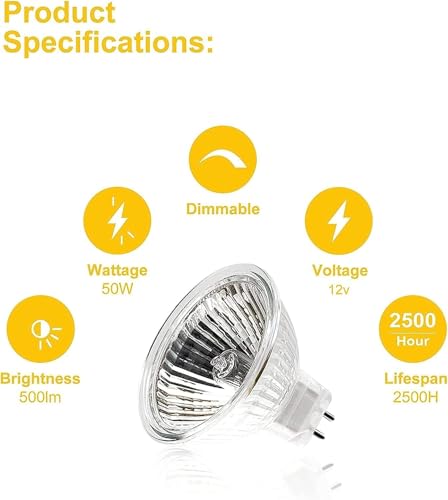 MR16 Halogen Light Bulbs, (6 Pack) 12V 50W Gu5.3 Spotlight Bulb Dimmable for Ceiling Light, 2 Pin Halogen Spotlight Bulbs 2700K Warm White - Image 3