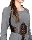 Joukavor Medieval Leather Corset Belt Renaissance Waist Cincher for Women Halloween (Brown, S)