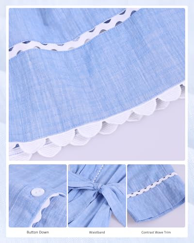Image of Women's Summer Shirt Dress Short Sleeve Button Down Mini Tie Waist Belted Tunic with Pockets RIC Rac Trim
