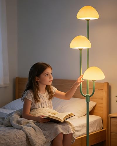 Image of Lightdot 66IN Mushroom Floor Lamp 3-Lights Vintage Floor Lamps with Bulbs Included Modern Dimmable Tall Standing Lamp with 5Lbs Heavy Base for Living Room /Bedroom /Sofa Beside /Corner Decor-Green