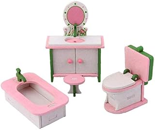 Doll House Miniature Wooden Furniture Bathroom Set Dollhouse Chair Dresser Bathtub Toilet for Decoration