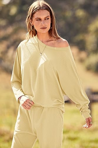 PRETTYGARDEN Women's Fall 2 Piece Lounge Set Long Sleeve Tops Ribbed Pants Spring Matching Sweatsuit Travel Outfits Clothes