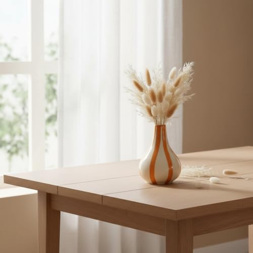 Image of PUREZENTO Yellow & White Striped 'Tulip Bud' Ceramic Vase 6 Inch (Pack of 1) | Unique Modern Bud Vase for Dried Flowers & Pampas Grass | Vases for Modern Home Decor, Living Room & Office Decor Ideas