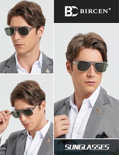 Image of BIRCEN Acetate Polarized Sunglasses for Men: Classic Metal Frame Club Sun Glasses UV Protection for Driving Vacation Golf Gray