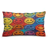 FZQVSWTX Rectangular Throw Pillow Cases 8 X 12Inch,Colorful Smiley Face Printed Plush Lumbar Pillow Cover for Couch/Bedroom/Car