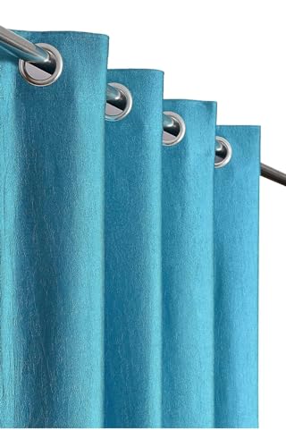 Image of Woah Modern Solid Long Crush Curtain Window CCurtain Polyester Weaved Parda Modern Parde for Living Room Bedroom Home Office Screens Eyelet Ring L Blue 5Feet(Pack of 1)